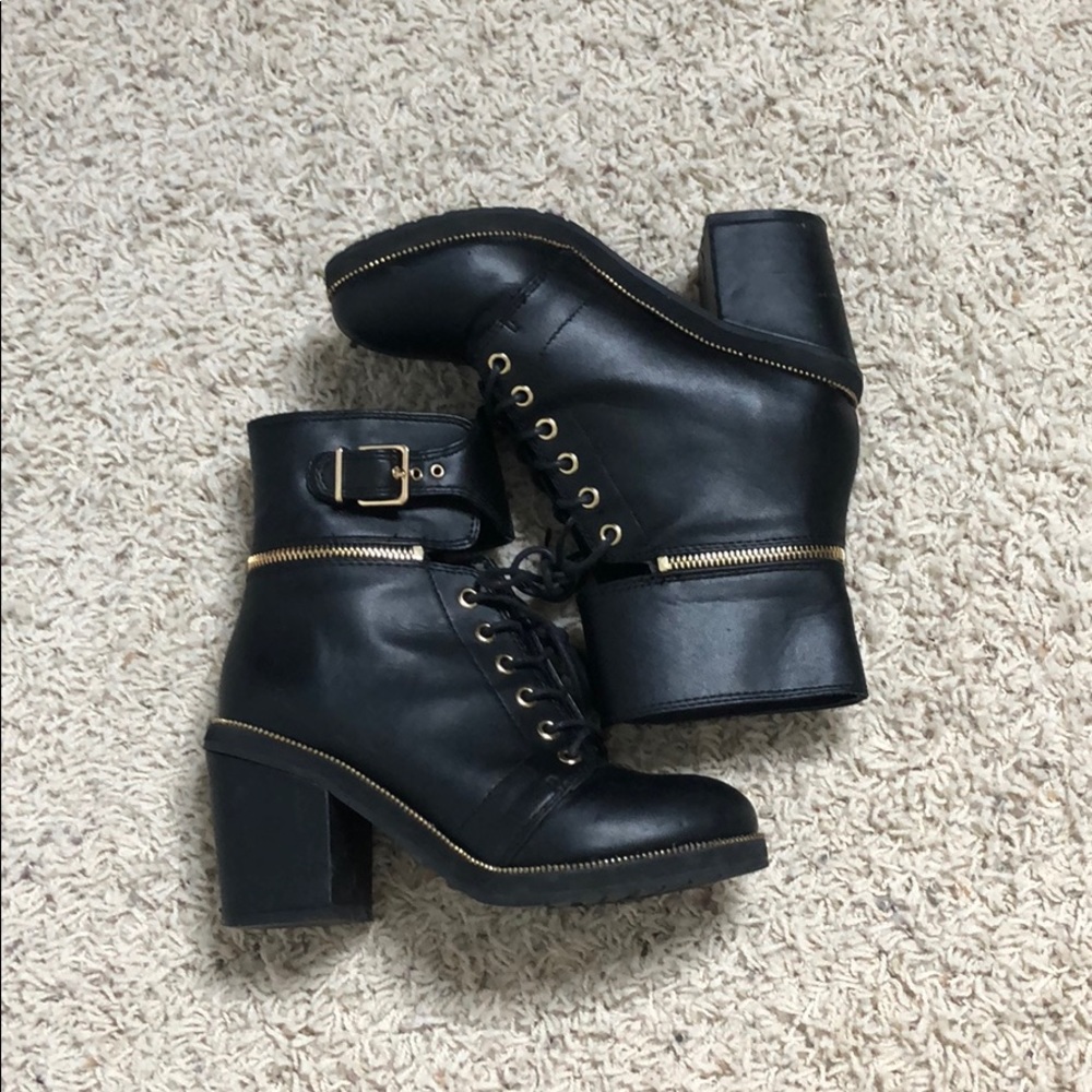 Express black faux leather boots
